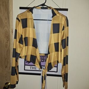 Black Yellow Plaid Open Front Top By Shein Size 2X